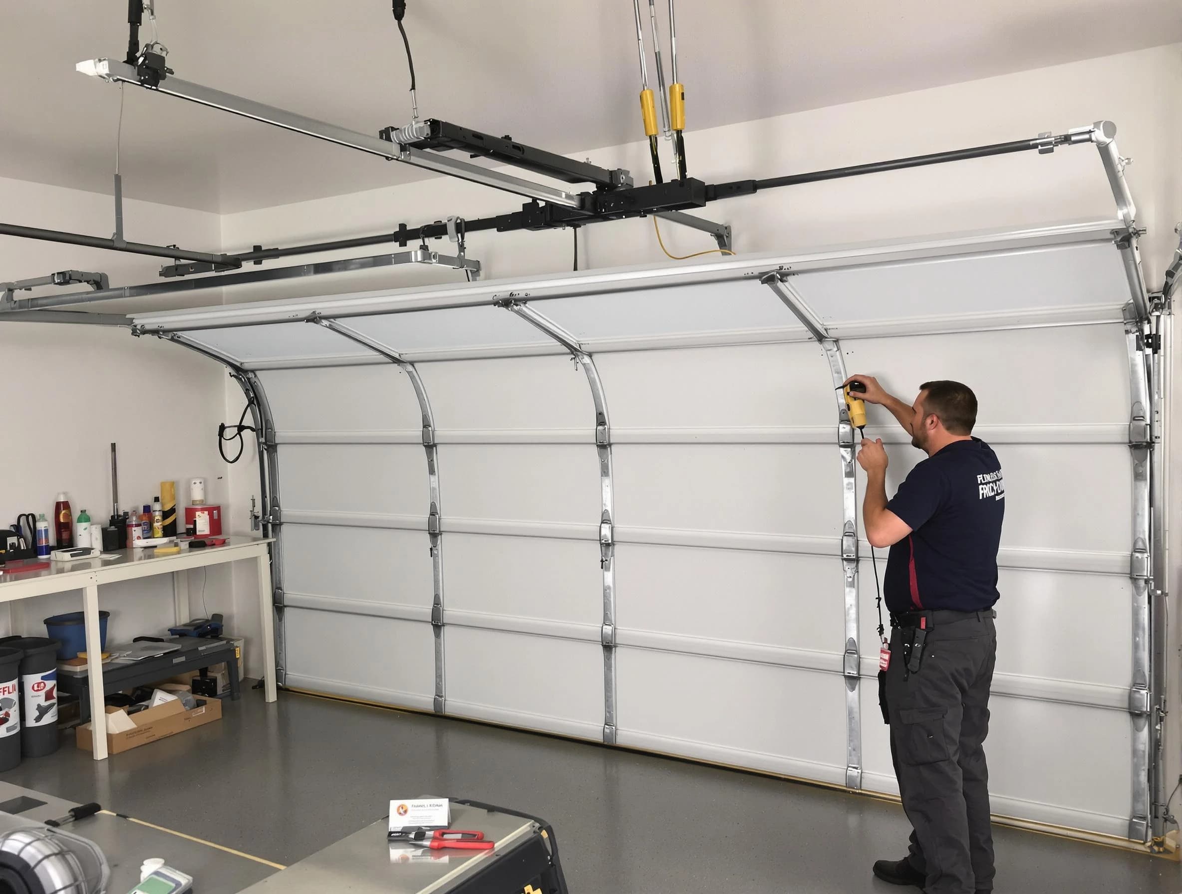 Bountiful Garage Door Repair certified technician performing overhead door system repair in Bountiful