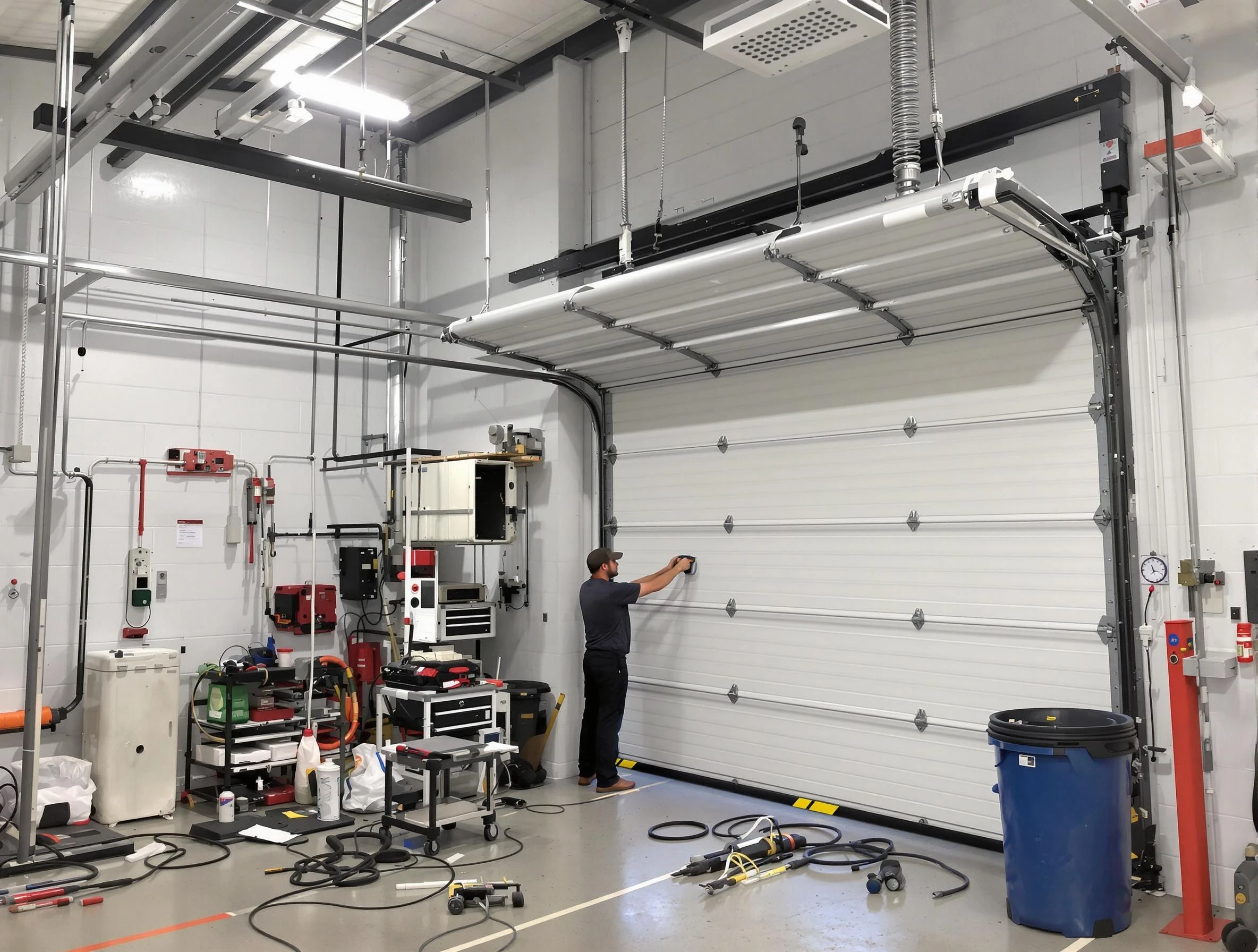 Bountiful Garage Door Repair certified technician performing commercial door repair at a Bountiful business facility