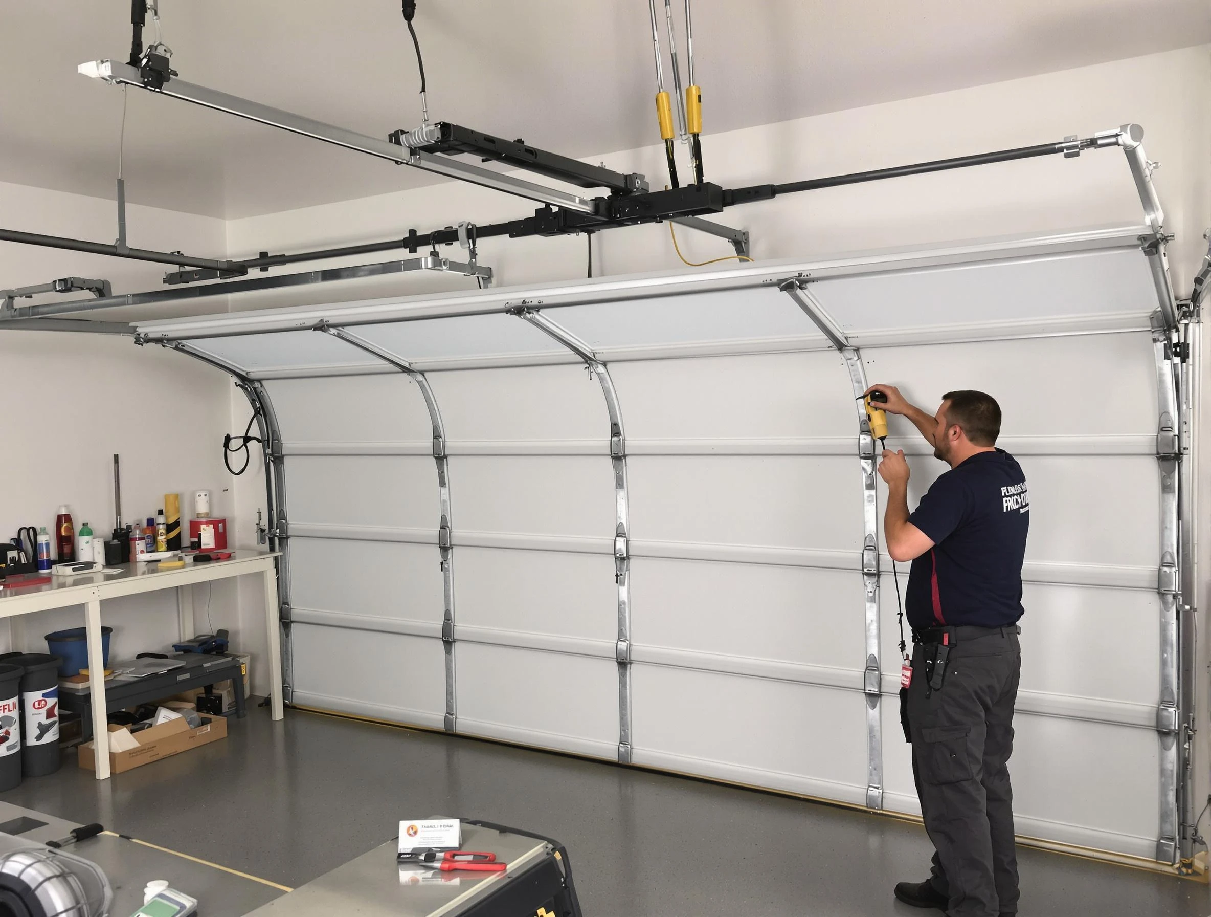 Bountiful Garage Door Repair certified technician performing overhead door system repair in Bountiful