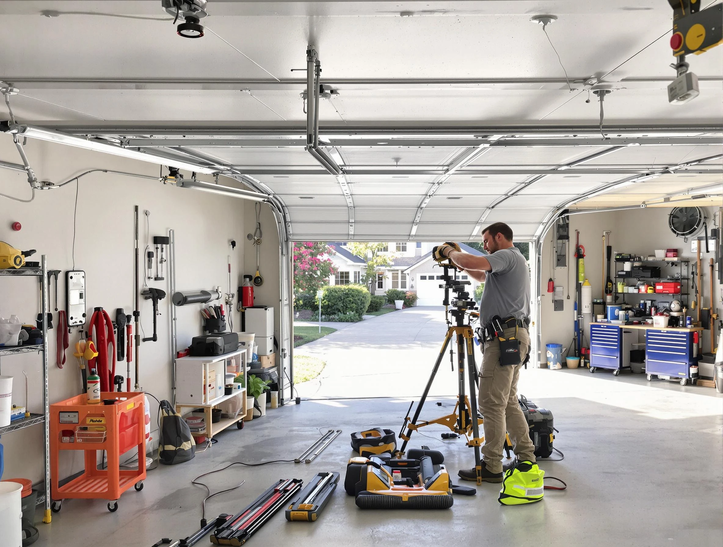 Bountiful Garage Door Repair specialist performing laser-guided track alignment in Bountiful
